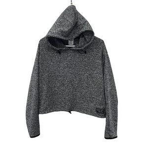 Pink Victoria's Secret Women's Fuzzy Patched Logo Cropped Hoodie Gray Size M‎